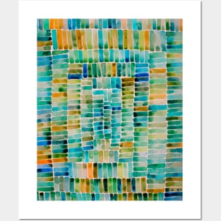 Watercolor abstract rectangles - orange and turquoise Posters and Art